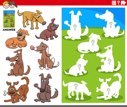 Matching Shapes Game With Cartoon Dog Characters