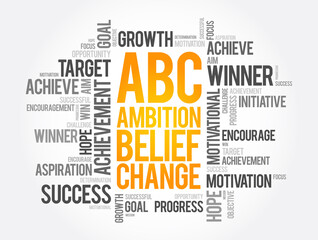 ABC - Ambition Belief Change word cloud, business concept background