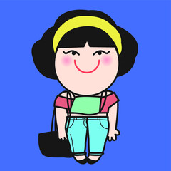 Closeup Portrait Of Girl Laughing With Mouth Open Wide While Pointing Fingers At Someone Concept Card Character illustration