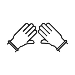 cleaning disinfection, hands with glove protection, coronavirus prevention sanitizer products line style icon