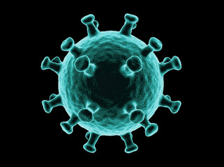 Coronavirus cells or bacteria molecule. Virus Covid-19. Virus isolated on black. Bacteria, cell infected organism. 3d Rendering