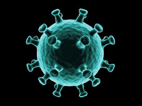 Coronavirus cells or bacteria molecule. Virus Covid-19. Virus isolated on black. Bacteria, cell infected organism. 3d Rendering
