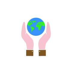 planet icon in hands, save the planet, nature, emblem, logo vector illustration
