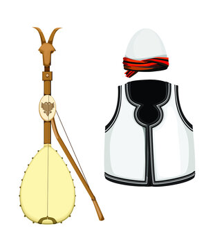 albania folk dress & instrument, lahute