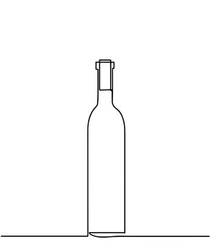 one continuous drawn line of the bottle drawn from the hand a picture of the silhouette. Line art. a bottle of champagne. Wine continuous line vector illustration. Bottles illustration isolated.