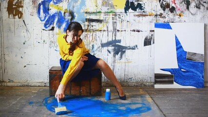 WS Woman painting on floor / Yekaterinburg, Ural, Russia