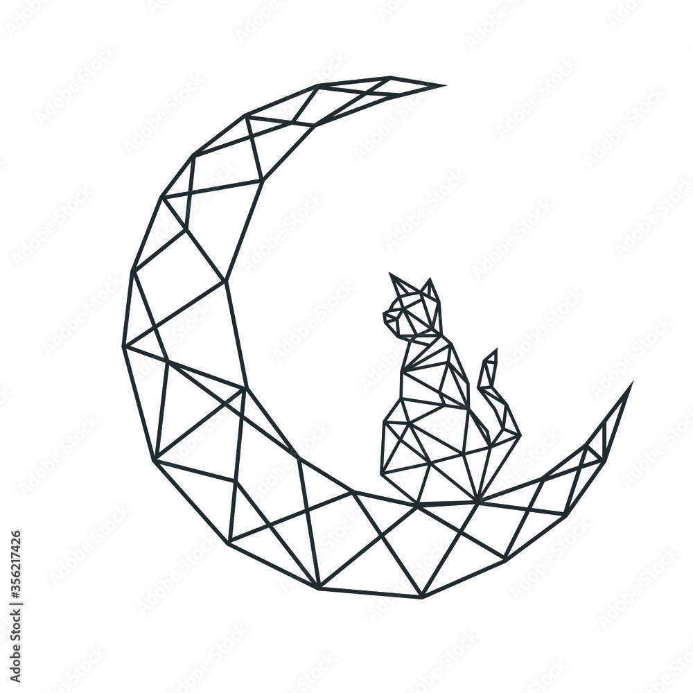 Wall mural vector abstract polygonal geometric abstract cat, moon