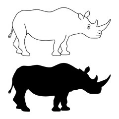 Rinoceronte negro, líneas y silueta vectorizado. Logotipo 