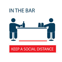 Keep your distance in the bar. The new normal is a safe distance. Sticker. Icon. Vector flat illustration.