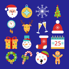 Christmas icons for winter holidays. Vector illustration.