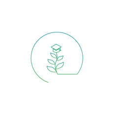 icon ecology. environmental Protection. sustainable development. green plant in a student hat in a circle. indoor florarium. Vector illustration