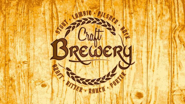 classic craftsmanship brewery brew science with pyrography fancy script and symbol on golden wooden texture