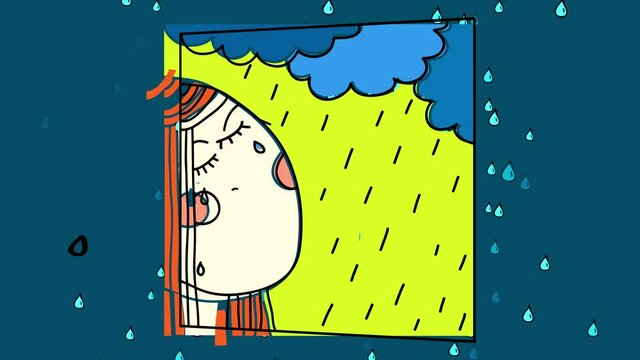 pretty young woman broken after knowing bad news crying alone on a rainy day with an expression of feeling pain and grief unable to contain the emotions