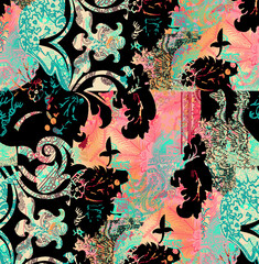Paisley Floral Pattern. Seamless Ornamental Indian fabric patterns. colorful background