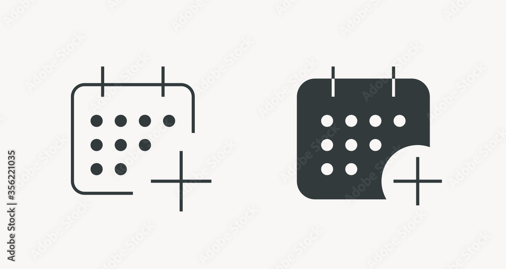 Poster сalendar with plus line vector minimalistic icon. date symbol. appointment day icon for web design. 