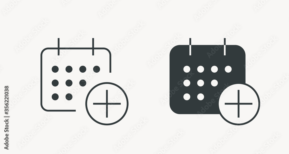 Poster сalendar with plus line vector minimalistic icon. date symbol. appointment day icon for web design. 