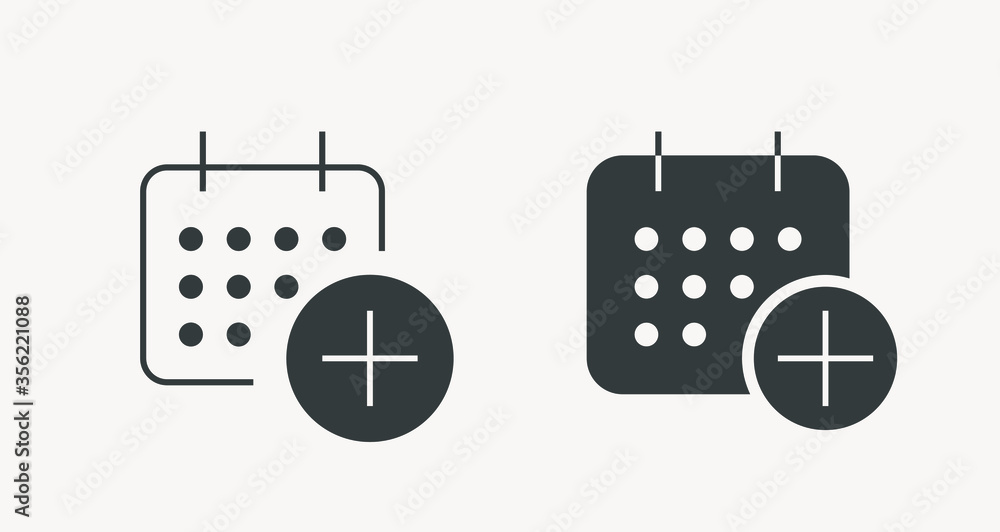 Poster сalendar with plus line vector minimalistic icon. date symbol. appointment day icon for web design. 