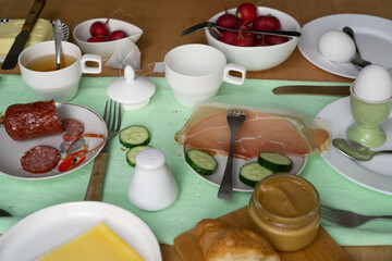 Diet Chicken Egg and Boppon with Siam for breakfast in warm family home or with friends.