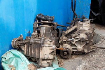Two dismantled old transmission transfer cases