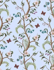 Papier Peint Lavable Style japonais Motif harmonieux de buissons de pivoines et de fleurs de style chinoiserie. Vecteur.