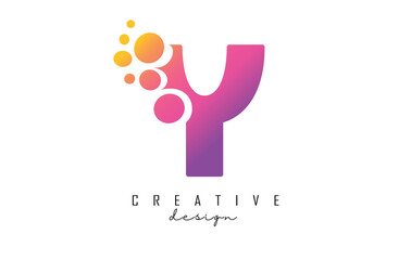 Y Letter Logo with blue dots design. Letter Y logotype with bubbles bunch.