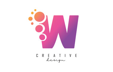 W Letter Logo with blue dots design. Letter W logotype with bubbles bunch.