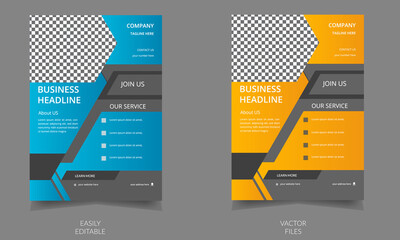 Blue and Orange Color Modern Business Flyer Template With Vector Elements And Black Background