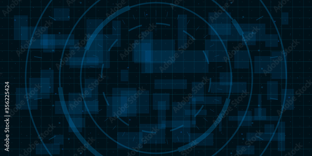 Poster hud dark blue background with thin grid, dots and circle element. design for science theme, artifica