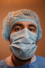 The concept of preventing the spread of the epidemic and treating coronavirus. The doctor points to a test tube with a blood test. Coronavirus treatment. Doctor.