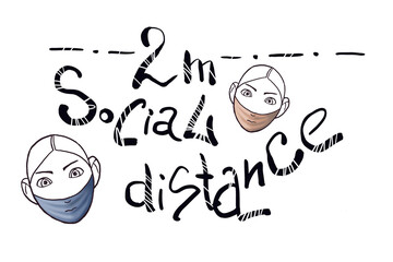 Isolation, social distance. Coronavirus. Quarantine. Illustration, linear drawing