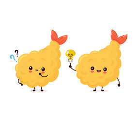 Cute happy funny tempura shrimp with question mark