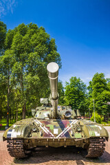 Ukrainian tank t-64 in the park as exponat. Kyiv.