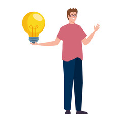 Fototapeta na wymiar man avatar with light bulb design, Idea creativity genius and imagination theme Vector illustration