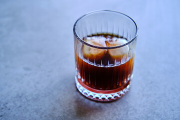 Cold brew coffee with two ice cubes