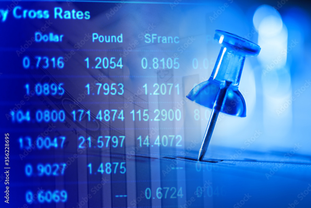 Poster close up of pin on graph data. finance concept.
