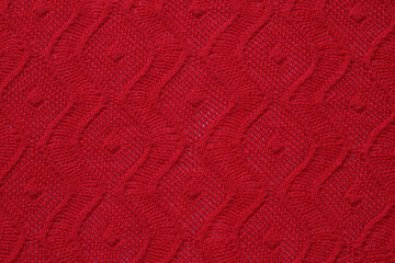 knitted texture of patterns on bright red knitwear,