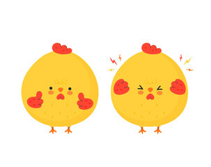 Cute funny sad and happy chicken cock