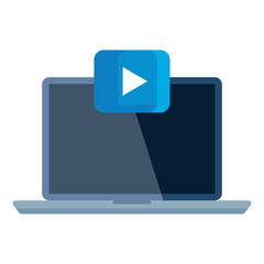 Play button on laptop design, Music movie cinema video film and media theme Vector illustration