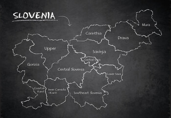 Slovenia map administrative division separates regions and names, design card blackboard chalkboard vector