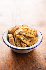 Sweet italian cantuccini cookies. Almonds biscuits.
