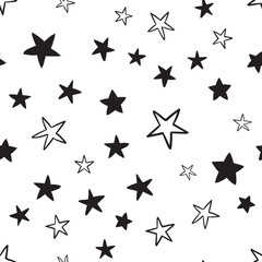 Star doodles seamless pattern. Hand drawn stars background texture.