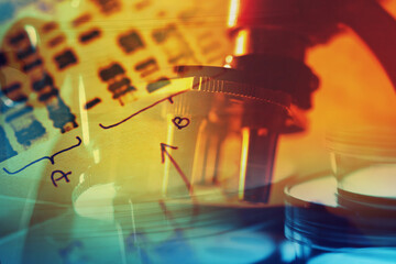 Chemistry science formula and microscope. Science symbol.