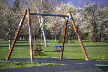 Empty park and children's playground. Coronavirus quarantine.