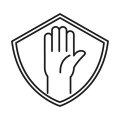 Obraz premium cleaning disinfection, shield protection stop disease, coronavirus prevention sanitizer products line style icon