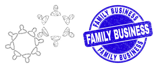 Web carcass user collaboration pictogram and Family Business seal stamp. Blue vector rounded scratched seal stamp with Family Business text.