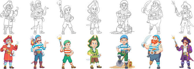 Fototapeta na wymiar Coloring pages. Cartoon clipart set for kids activity coloring book, t shirt print, icon, logo, label, patch or sticker. Vector illustrations.