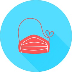 Safety breathing mask in circle icon with long shadows. Industrial safety N95 mask, dust protection and breathing medical respiratory mask. Hospital or pollution protect face masking. 