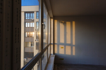 Interior renovated balcony of multistory apartment house