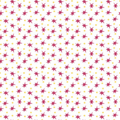 
Seamless pattern of watercolor pink stars on a white background. Use for design, invitations, holidays, weddings.