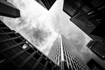Vertical image of skyscrapers in black and white. Business and finance industry. Franfurt.Germany.